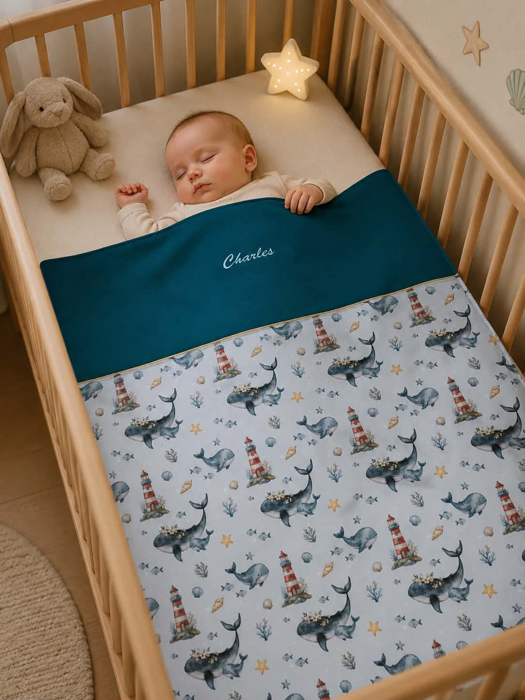 Couverture bébé personnalisée avec prénom brodé – Doudou en minky doux, Made in Breizh 🐾